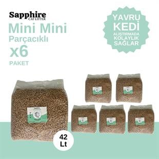 Sapphire Mini Mini Parçacıklı Hızlı Topaklanan Tozsuz Kedi Kumu 42 Lt (7 Lt x 6 Adet)