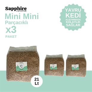 Sapphire Mini Mini Parçacıklı Hızlı Topaklanan Tozsuz Kedi Kumu 21 Lt (7 Lt x 3 Adet)