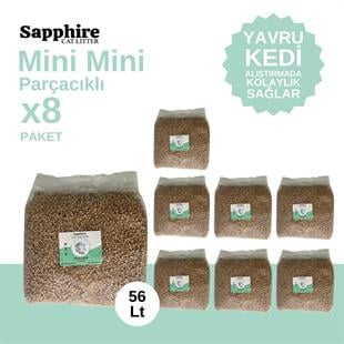 Sapphire Mini Mini Parçacıklı Hızlı Topaklanan Tozsuz Kedi Kumu 56 Lt (7 Lt x 8 Adet)