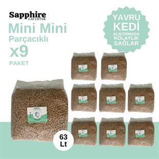 Sapphire Mini Mini Parçacıklı Hızlı Topaklanan Tozsuz Kedi Kumu 63 Lt (7 Lt x 9 Adet)