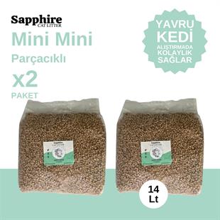 Sapphire Mini Mini Parçacıklı Topaklanan Tozsuz Kedi Kumu 14 Lt (7 Lt x 2 Adet)