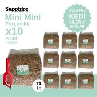 Sapphire Mini Mini Parçacıklı Topaklanan Tozsuz Kedi Kumu 70 Lt + Kürek (7 Lt x 10 Adet)