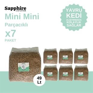 Sapphire Mini Mini Parçacıklı Topaklanan Tozsuz Kedi Kumu 49 Lt (7 Lt x 7 Adet)