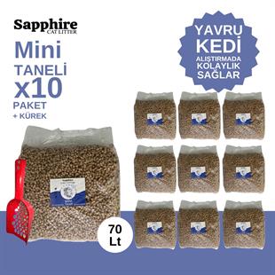 Sapphire Mini Topaklanan Tozsuz İnce Taneli Kedi Kumu 70 Lt + Kürek (7 Lt x 10 Adet)