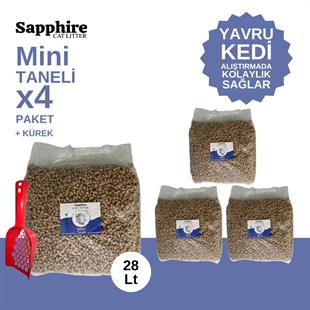 Sapphire Mini Topaklanan Tozsuz İnce Taneli Kedi Kumu 28 Lt + Kürek (7 Lt x 4 Adet)