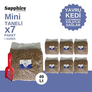 Sapphire Mini Topaklanan Tozsuz İnce Taneli Kedi Kumu 49 Lt + Kürek (7 Lt x 7 Adet)