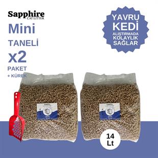 Sapphire Mini Topaklanan Tozsuz İnce Taneli Kedi Kumu 14 Lt + Kürek (7 Lt x 2 Adet)