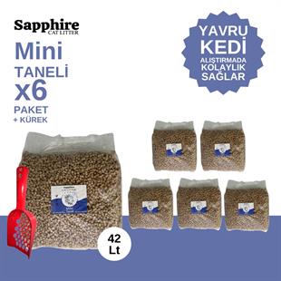Sapphire Mini Topaklanan Tozsuz İnce Taneli Kedi Kumu 42 Lt + Kürek (7 Lt x 6 Adet)
