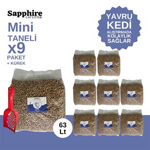 Sapphire Mini Topaklanan Tozsuz İnce Taneli Kedi Kumu 63 Lt + Kürek (7 Lt x 9 Adet)