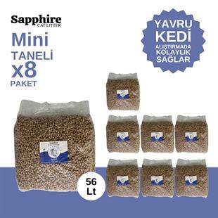 Sapphire Mini Topaklanan Tozsuz İnce Taneli Kedi Kumu 56 Lt (7 Lt x 8 Adet)