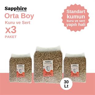 Sapphire Orta Boy Kuru ve Sert Topaklanan Kedi Kumu 30 Lt (10 Lt x 3 Adet)
