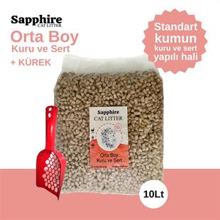Sapphire Orta Boy Kuru ve Sert Topaklanan Kedi Kumu 10 Lt + Kürek