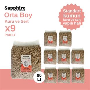 Sapphire Orta Boy Kuru ve Sert Topaklanan Kedi Kumu 90 Lt (10 Lt x 9 Adet)