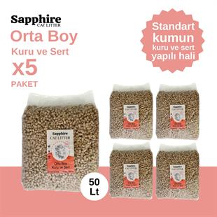 Sapphire Orta Boy Kuru ve Sert Topaklanan Kedi Kumu 50 Lt (10 Lt x 5 Adet)