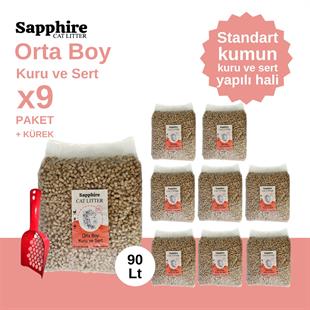 Sapphire Orta Boy Kuru ve Sert Topaklanan Kedi Kumu 90 Lt + Kürek (10 Lt x 9 Adet)