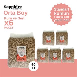 Sapphire Orta Boy Kuru ve Sert Topaklanan Kedi Kumu 60 Lt (10 Lt x 6 Adet)