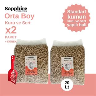 Sapphire Orta Boy Kuru ve Sert Topaklanan Kedi Kumu 20 Lt + Kürek (10 Lt x 2 Adet)