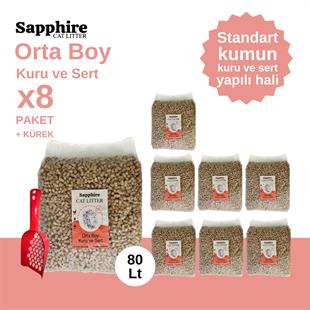Sapphire Orta Boy Kuru ve Sert Topaklanan Kedi Kumu 80 Lt + Kürek (10 Lt x 8 Adet)