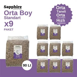 Sapphire Standart Orta Boy Orta Taneli Hızlı Topaklanan Kedi Kumu 90 Lt (10 Lt x 9 Adet)