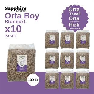 Sapphire Standart Orta Boy Orta Taneli Hızlı Topaklanan Kedi Kumu 100 Lt (10 Lt x 10 Adet)