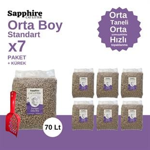 Sapphire Standart Orta Boy Orta Taneli Hızlı Topaklanan Kedi Kumu 70 Lt + Kürek (10 Lt x 7 Adet)