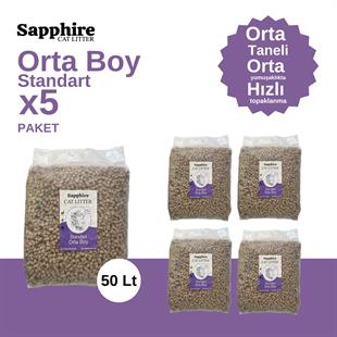 Sapphire Standart Orta Boy Orta Taneli Hızlı Topaklanan Kedi Kumu 50 Lt (10 Lt x 5 Adet)