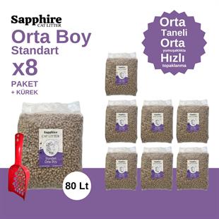 Sapphire Standart Orta Boy Orta Taneli Hızlı Topaklanan Kedi Kumu 80 Lt + Kürek (10 Lt x 8 Adet)