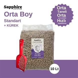 Sapphire Standart Orta Boy Orta Taneli Hızlı Topaklanan Kedi Kumu 10 Lt + Kürek