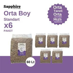 Sapphire Standart Orta Boy Orta Taneli Hızlı Topaklanan Kedi Kumu 60 Lt (10 Lt x 6 Adet)