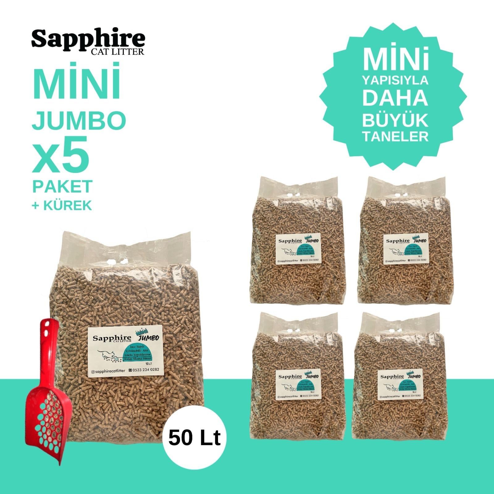 apphire Mini Jumbo İnce Taneli Hızlı Topaklanan Kedi Kumu 50 Lt + Kürek (10 Lt x 5 Adet)