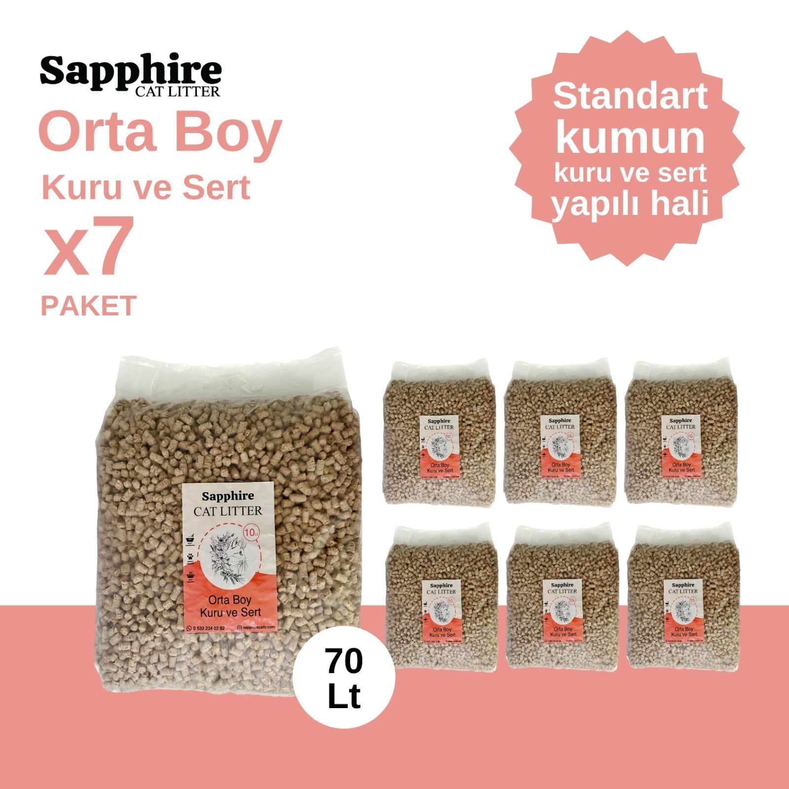 apphire Orta Boy Kuru ve Sert Topaklanan Kedi Kumu 70 Lt (10 Lt x 7 Adet)