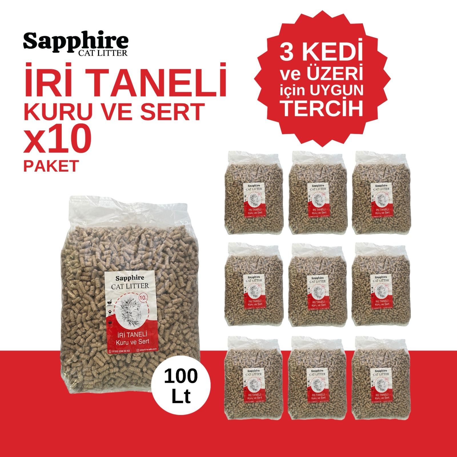 Sapphire İri & Kalın Taneli Topaklanan Kedi Kumu 100 Lt (10 Lt x 10 Adet)
