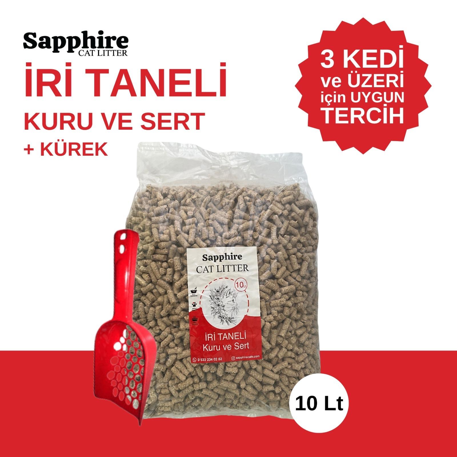 Sapphire İri & Kalın Taneli Topaklanan Kedi Kumu 10 Lt + Kürek