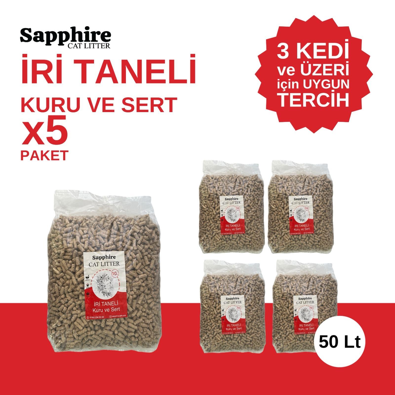 Sapphire İri & Kalın Taneli Topaklanan Kedi Kumu 50 Lt (10 Lt x 5 Adet)