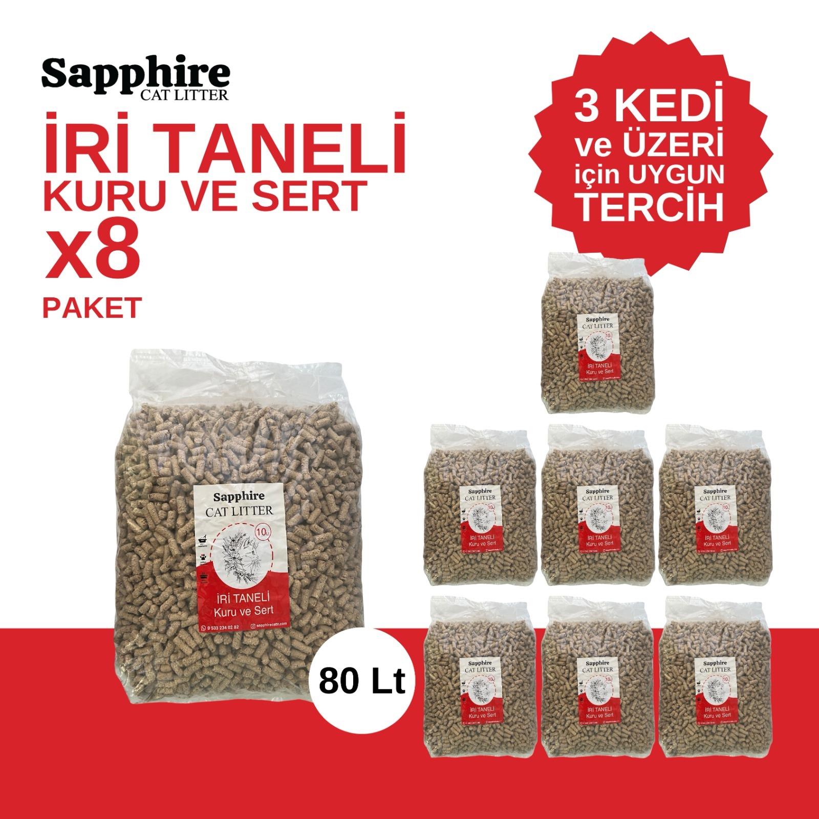 Sapphire İri & Kalın Taneli Topaklanan Kedi Kumu 80 Lt (10 Lt x 8 Adet)
