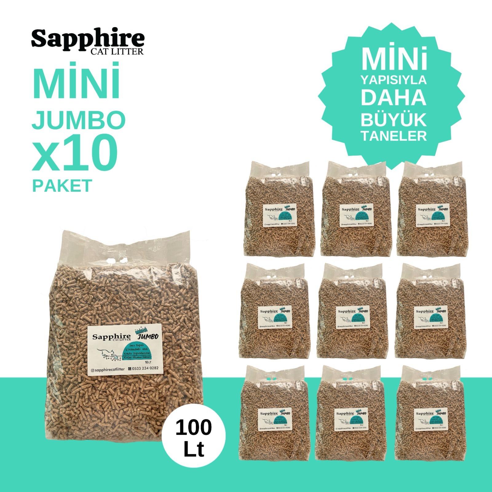 Sapphire Mini Jumbo İnce Taneli Hızlı Topaklanan Kedi Kumu 100 Lt + Kürek (10 Lt x 10 Adet)