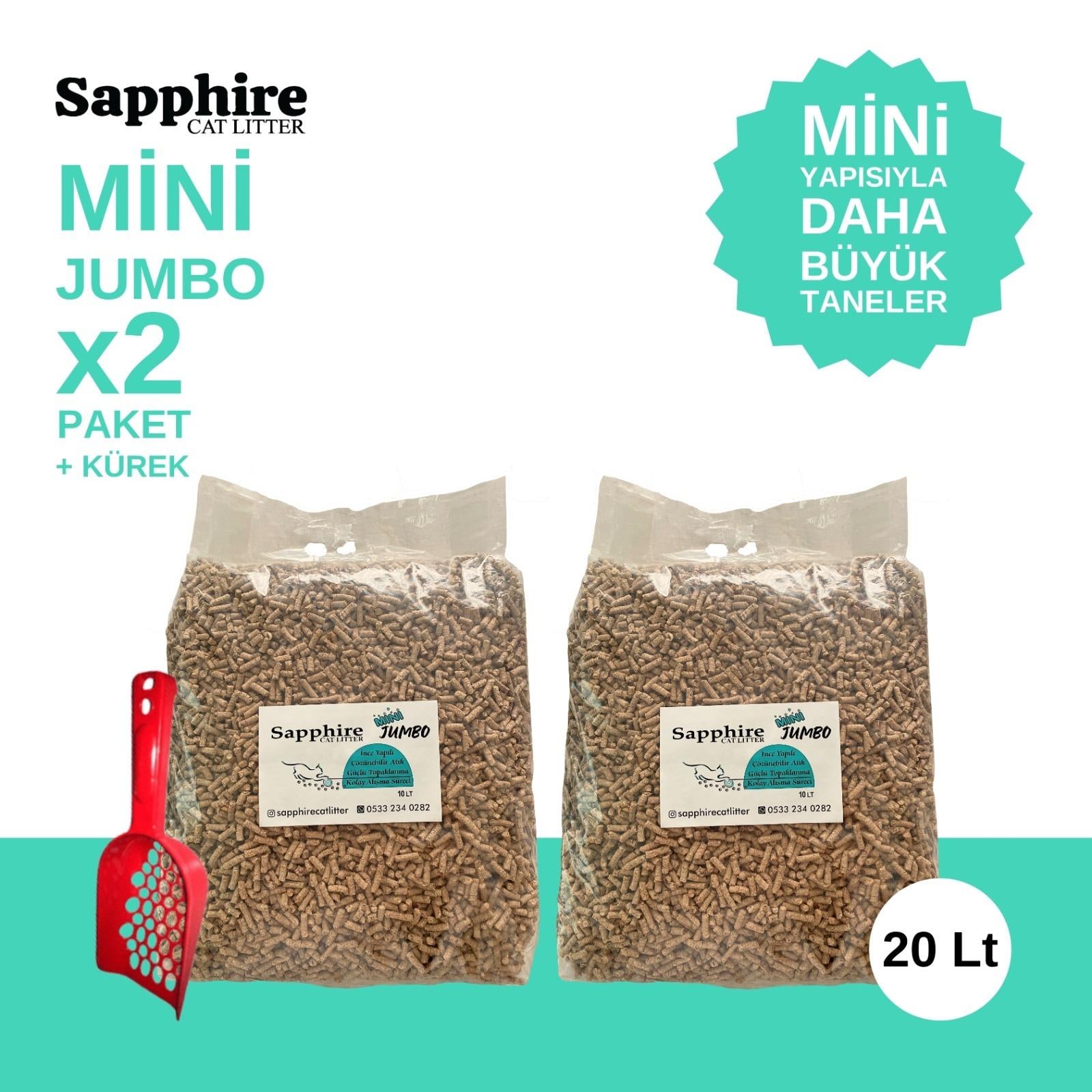 Sapphire Mini Jumbo İnce Taneli Hızlı Topaklanan Kedi Kumu 20 Lt + Kürek (10 Lt x 2 Adet)