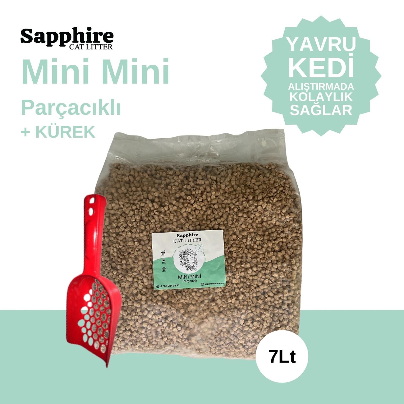 Sapphire Mini Mini Parçacıklı Hızlı Topaklanan Tozsuz Kedi Kumu 7 Lt + Kürek