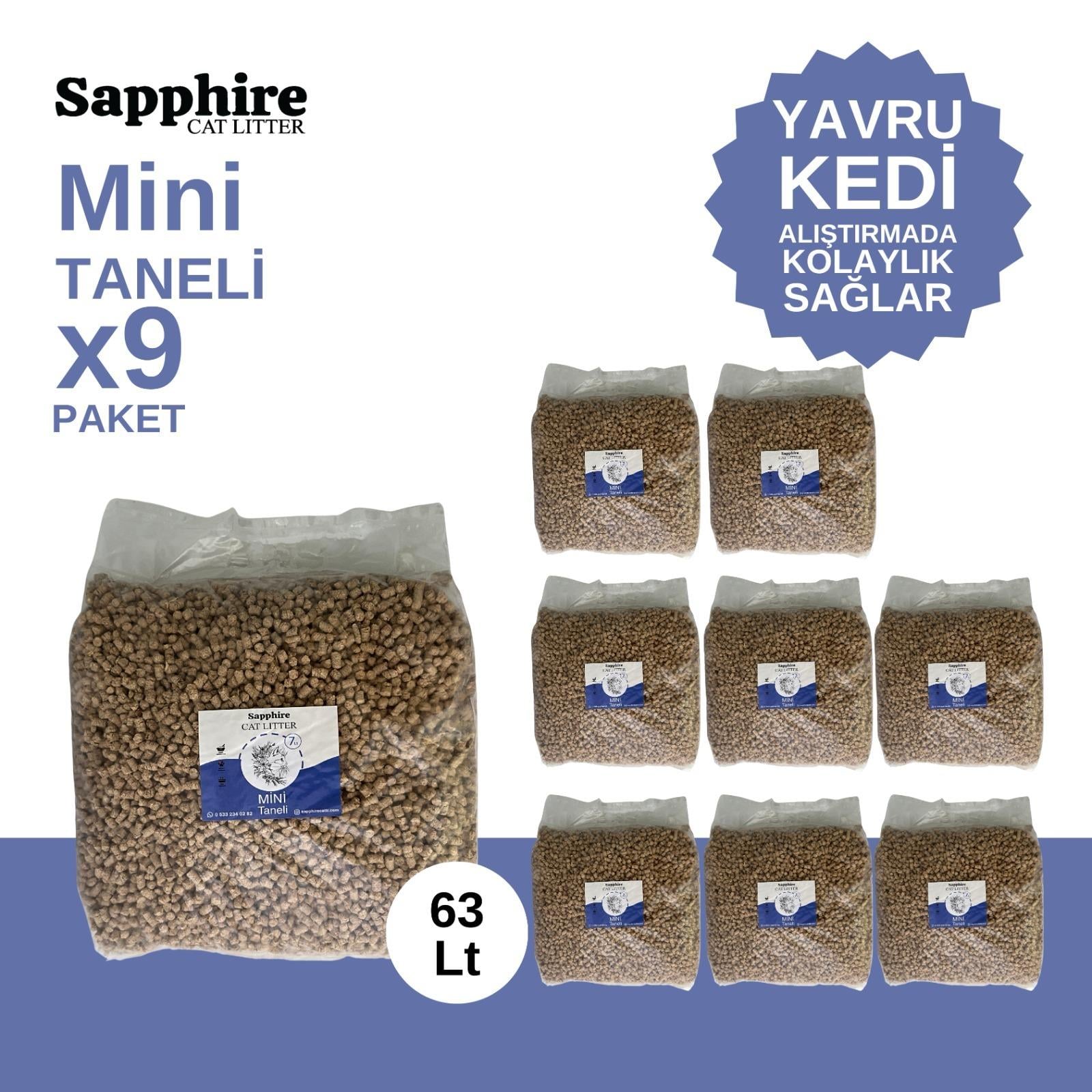Sapphire Mini Topaklanan Tozsuz İnce Taneli Kedi Kumu 63 Lt (7 Lt x 9 Adet)
