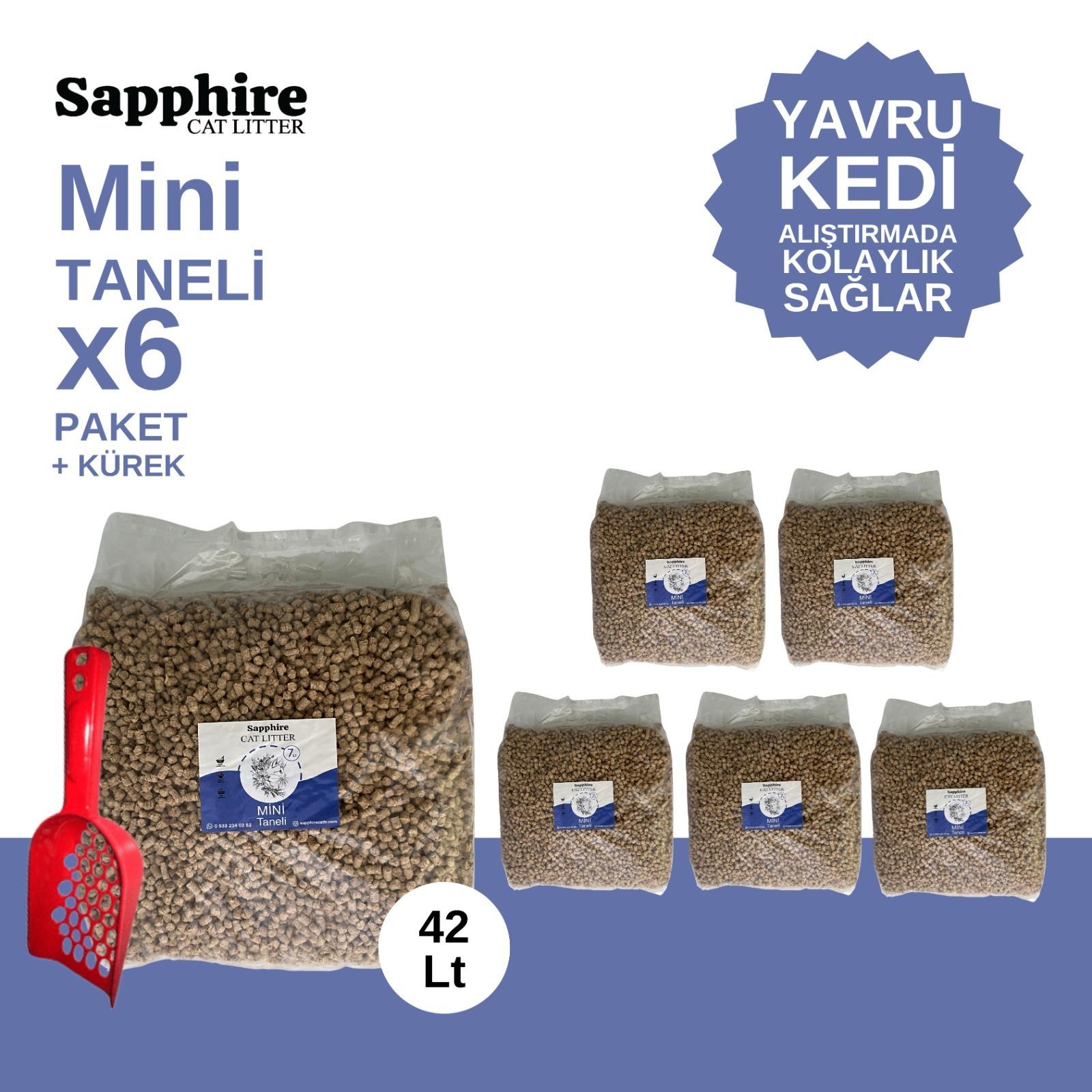 Sapphire Mini Topaklanan Tozsuz İnce Taneli Kedi Kumu 42 Lt + Kürek (7 Lt x 6 Adet)