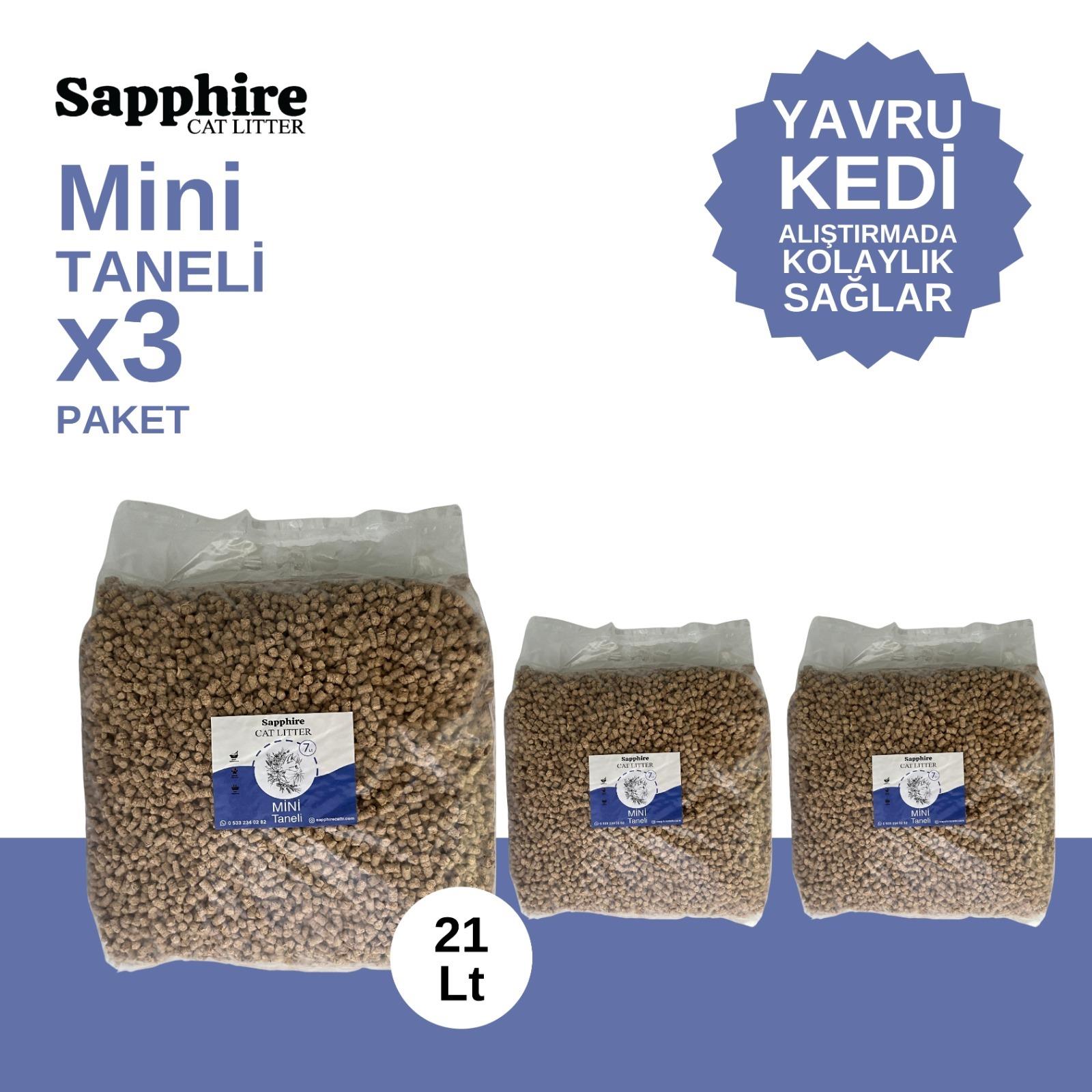 Sapphire Mini Topaklanan Tozsuz İnce Taneli Kedi Kumu 21 Lt (7 Lt x 3 Adet)