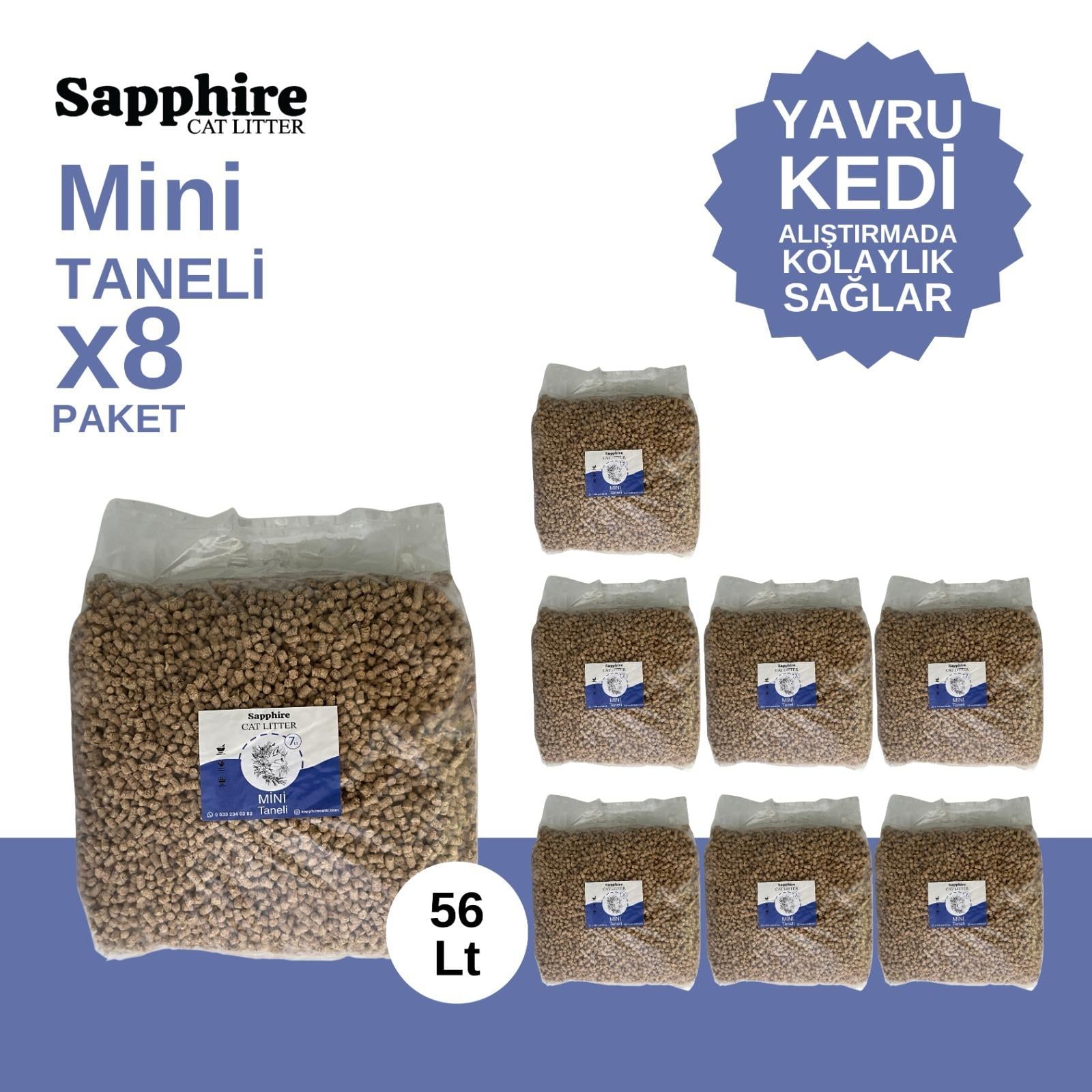 Sapphire Mini Topaklanan Tozsuz İnce Taneli Kedi Kumu 56 Lt (7 Lt x 8 Adet)