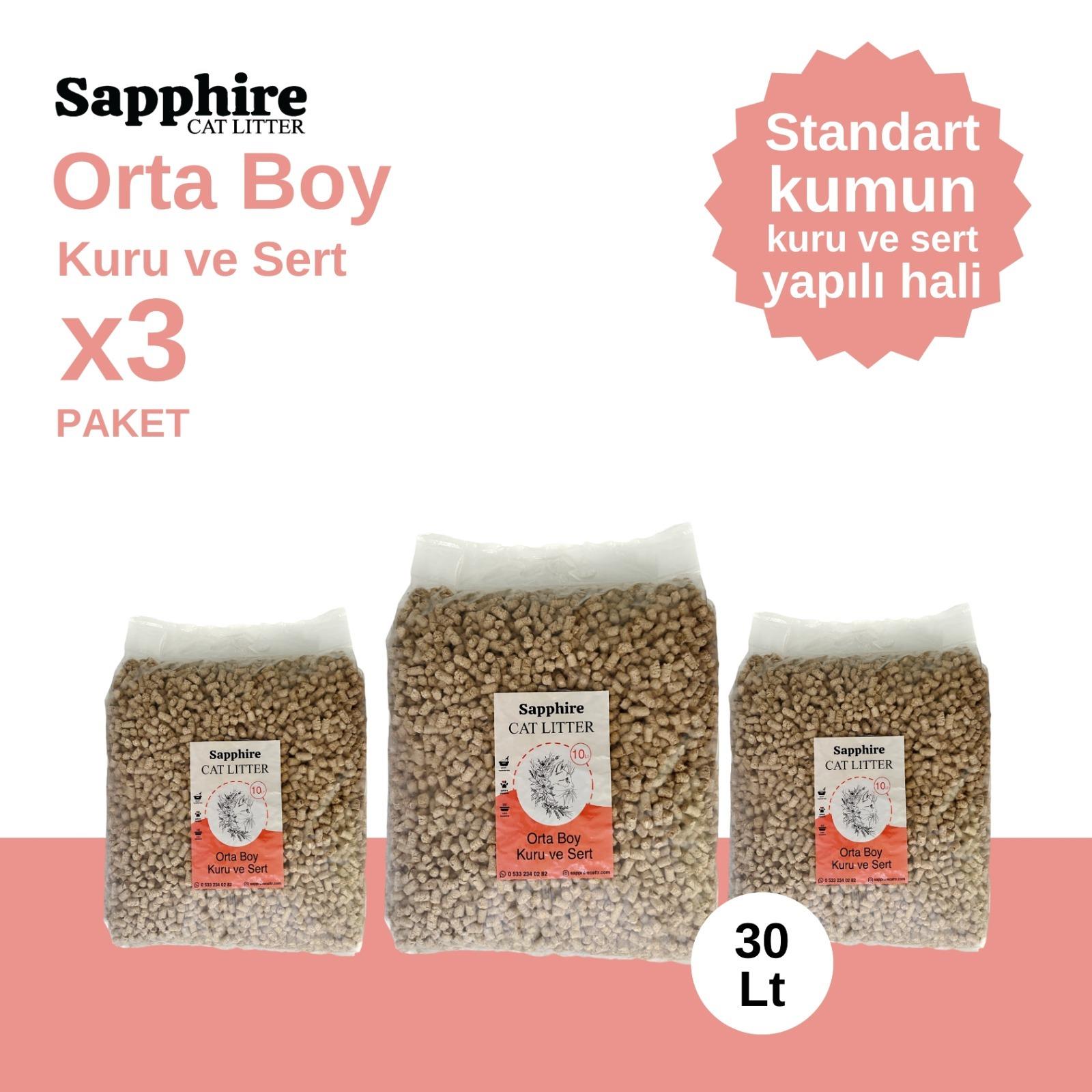 Sapphire Orta Boy Kuru ve Sert Topaklanan Kedi Kumu 30 Lt (10 Lt x 3 Adet)