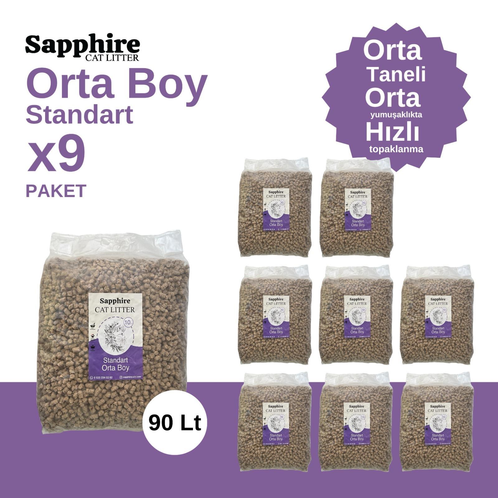 Sapphire Standart Orta Boy Orta Taneli Hızlı Topaklanan Kedi Kumu 90 Lt (10 Lt x 9 Adet)