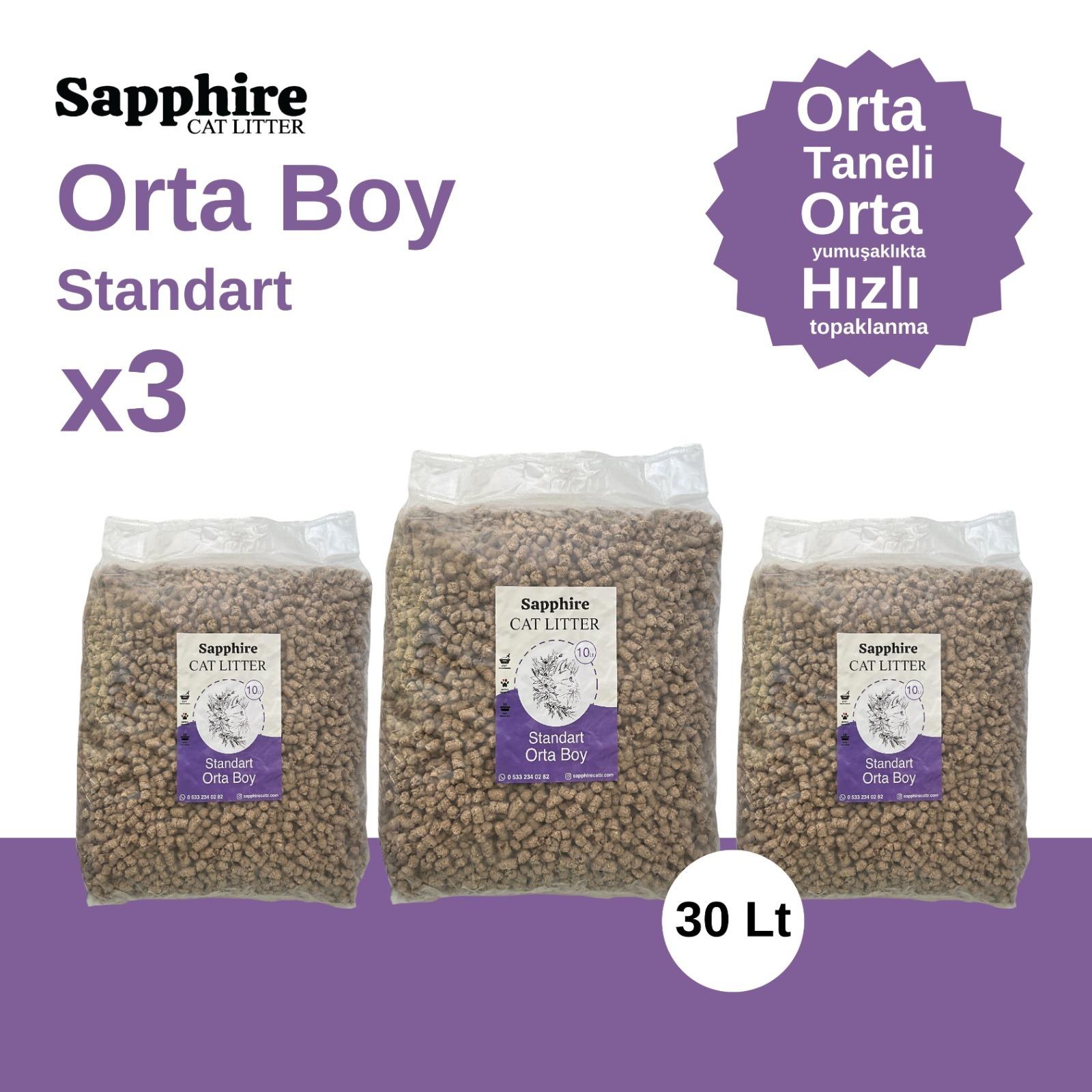 Sapphire Topaklanan Tozsuz Kedi Kumu 30 Lt (10 Lt x 3 Adet)