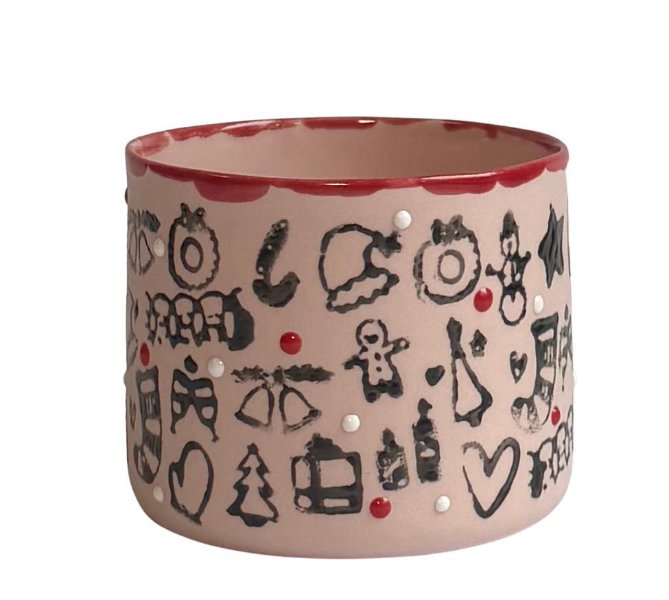 NEW YEAR/MEDIUM-Black On Pink PORSELEN BARDAK