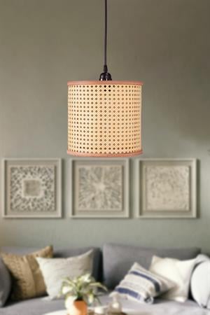 İstanbul Serisi Riva Rattan Hazeran Ahşap Avize Sarkıt  22cm