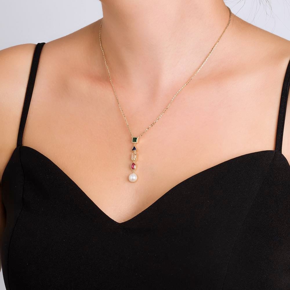 Renkli Taşlı Tasarım Kolye