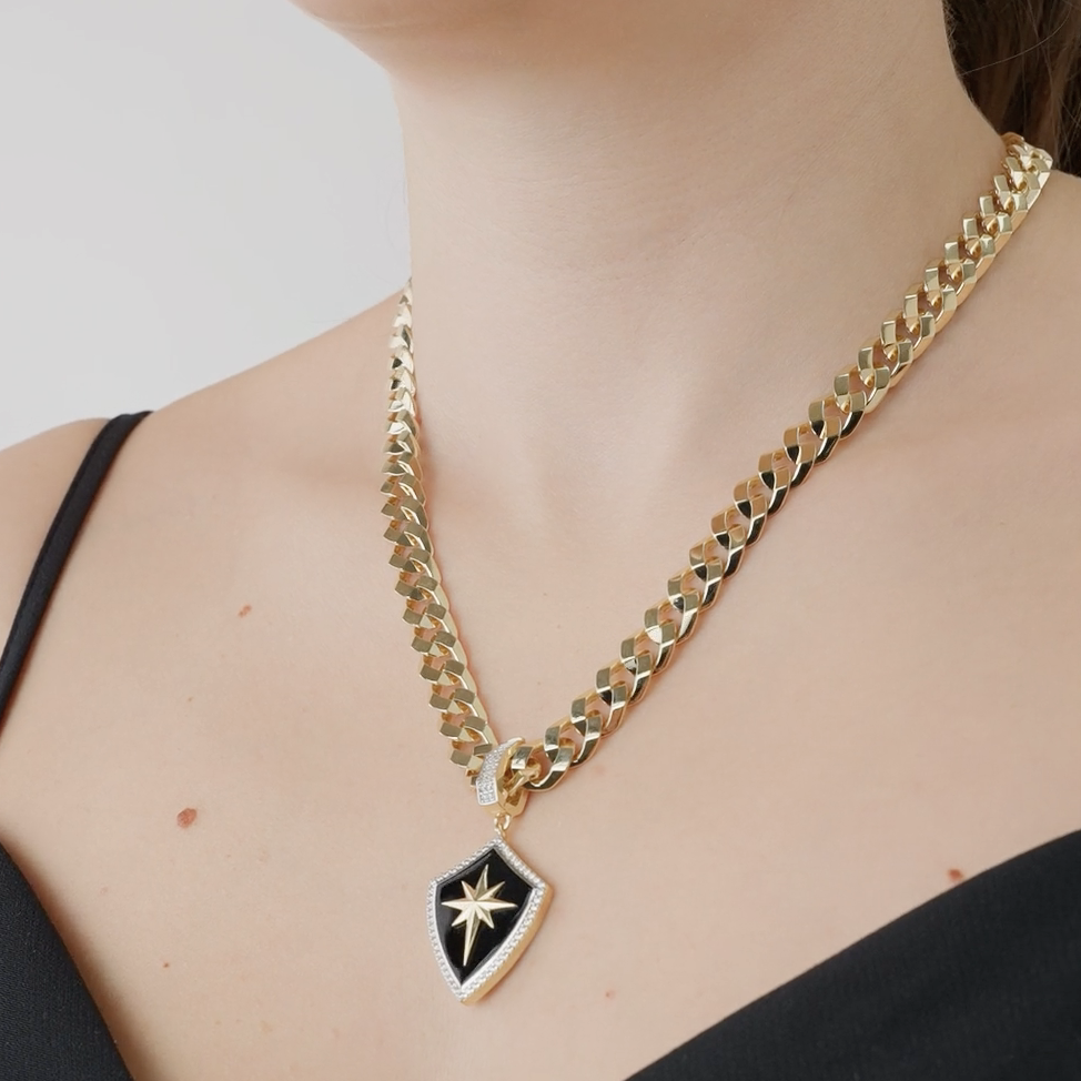 Siyah Mineli Kalkan Kolye Ucu Charm