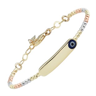 Nazar Boncuklu İsim Yazılabilir Altın Çocuk Bilezik